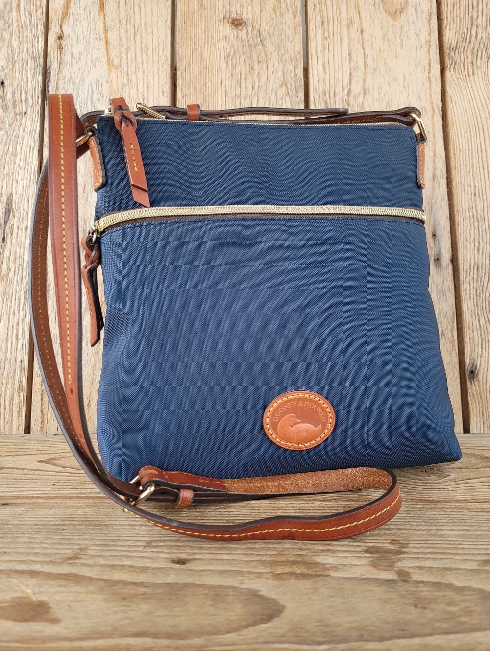 Dooney and Bourke Navy Blue Nylon and Leather Crossbody Handbag